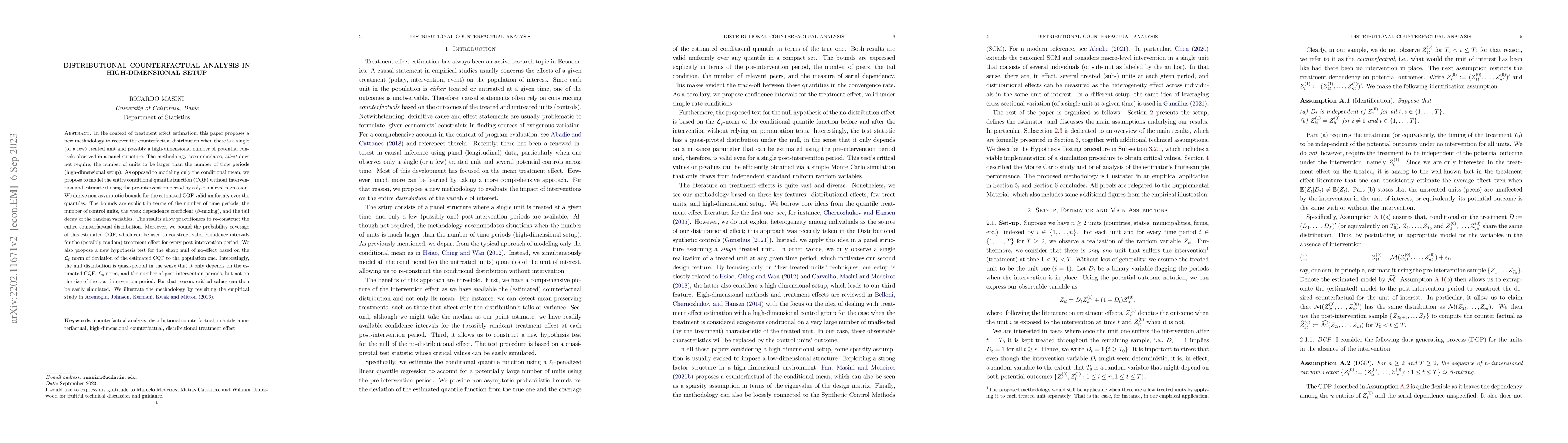Thumbnail for Distributional Counterfactual Analysis in High-Dimensional Setup
