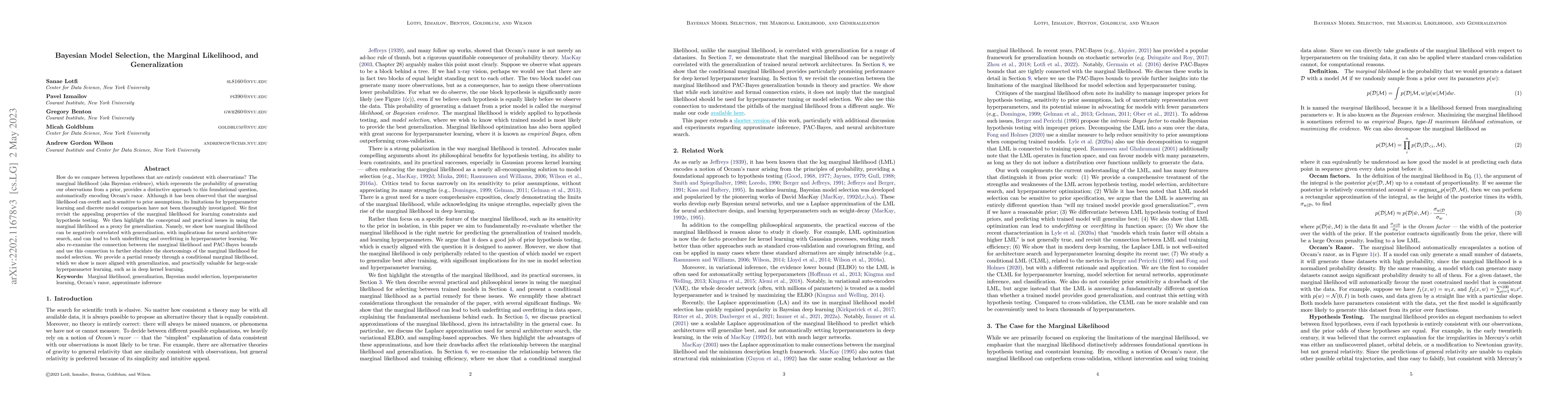 Thumbnail for Bayesian Model Selection, the Marginal Likelihood, and Generalization