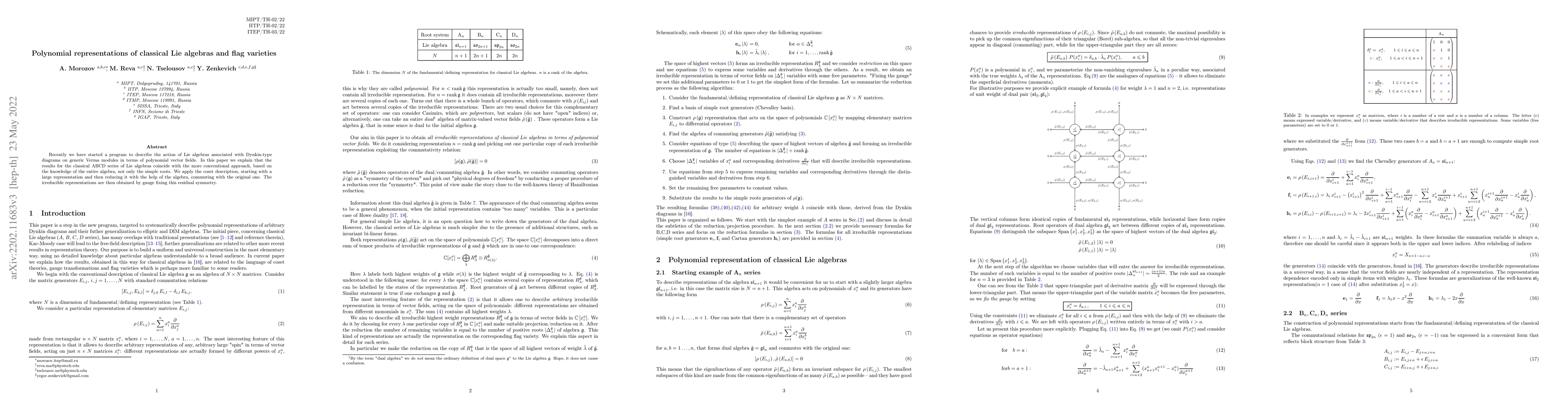 Thumbnail for Polynomial representations of classical Lie algebras and flag varieties