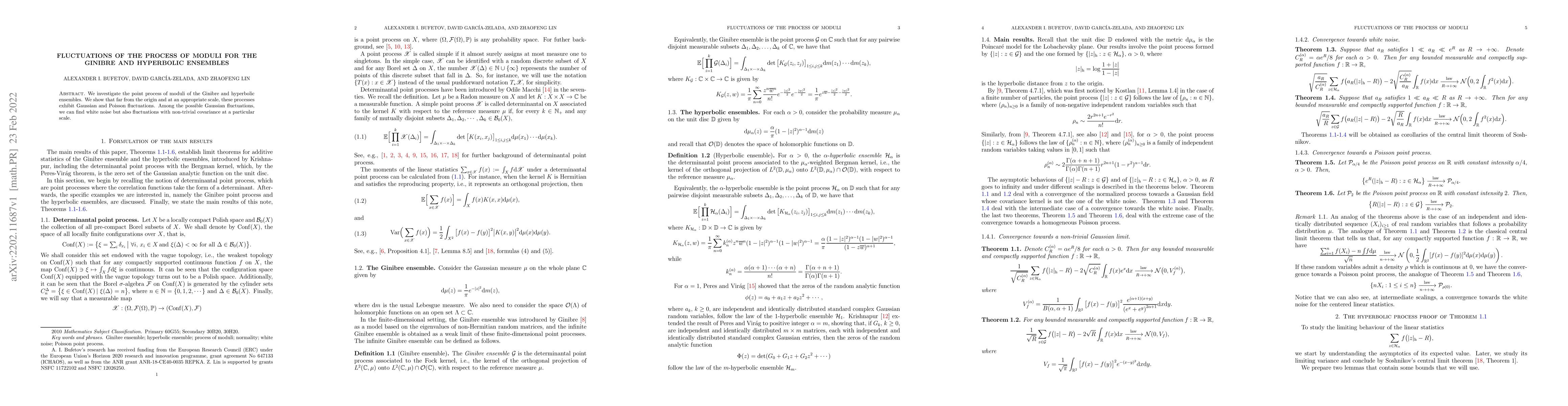 Thumbnail for Fluctuations of the process of moduli for the Ginibre and hyperbolic
  ensembles