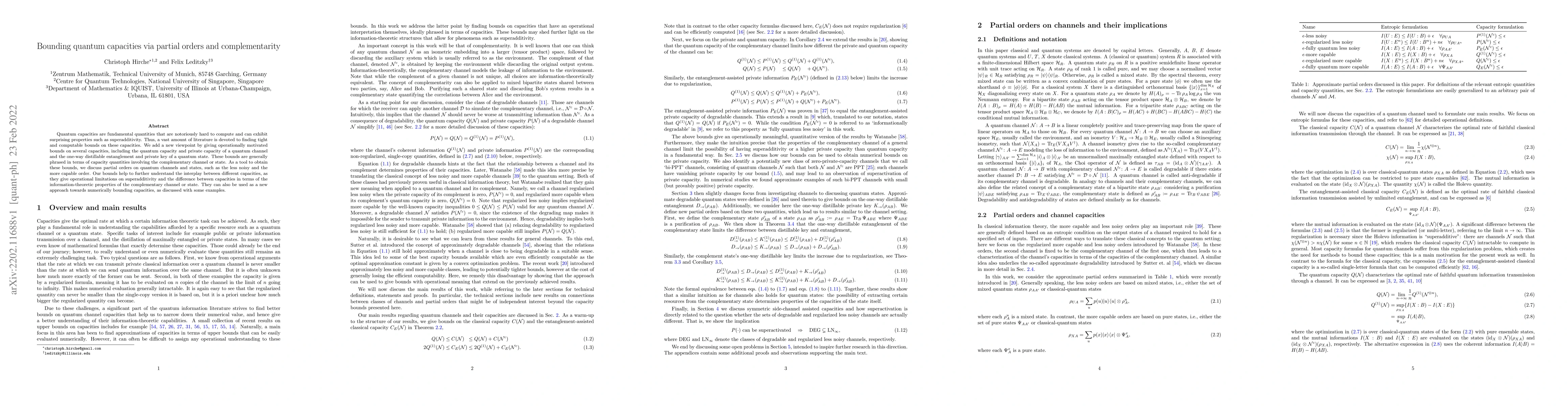Thumbnail for Bounding quantum capacities via partial orders and complementarity