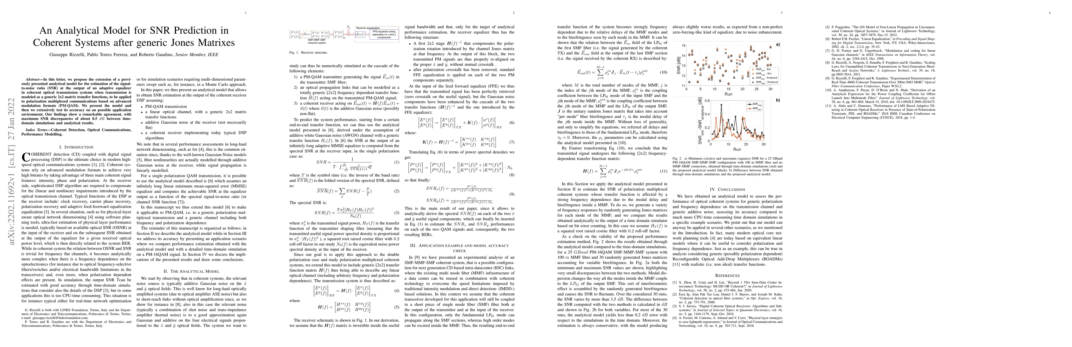 Thumbnail for An Analytical Model for SNR Prediction in Coherent Systems after generic
  Jones Matrices