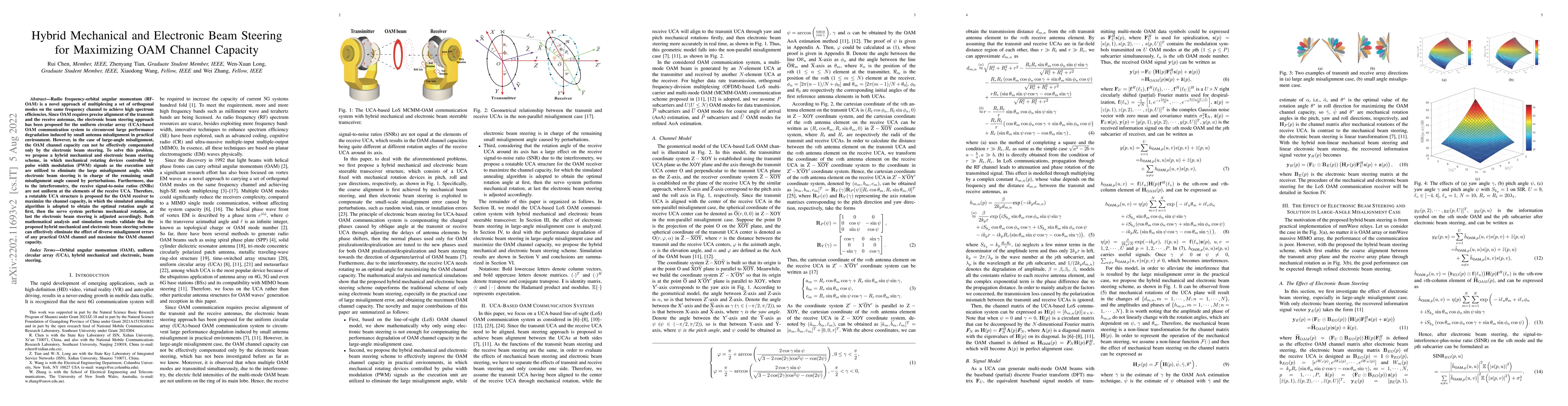 Thumbnail for Hybrid Mechanical and Electronic Beam Steering for Maximizing OAM
  Channel Capacity