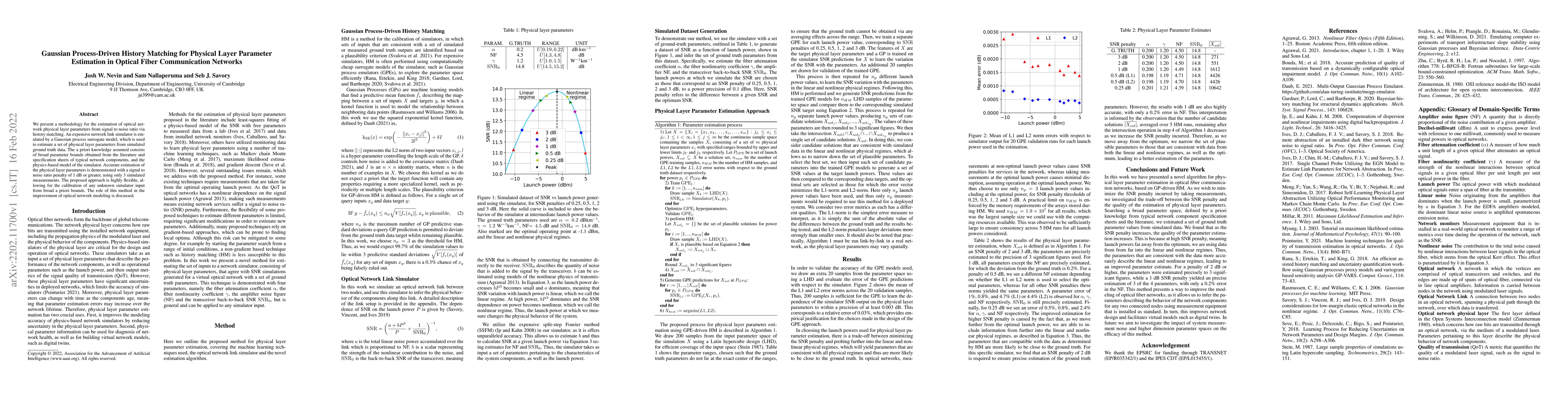 Thumbnail for Gaussian Process-Driven History Matching for Physical Layer Parameter
  Estimation in Optical Fiber Communication Networks