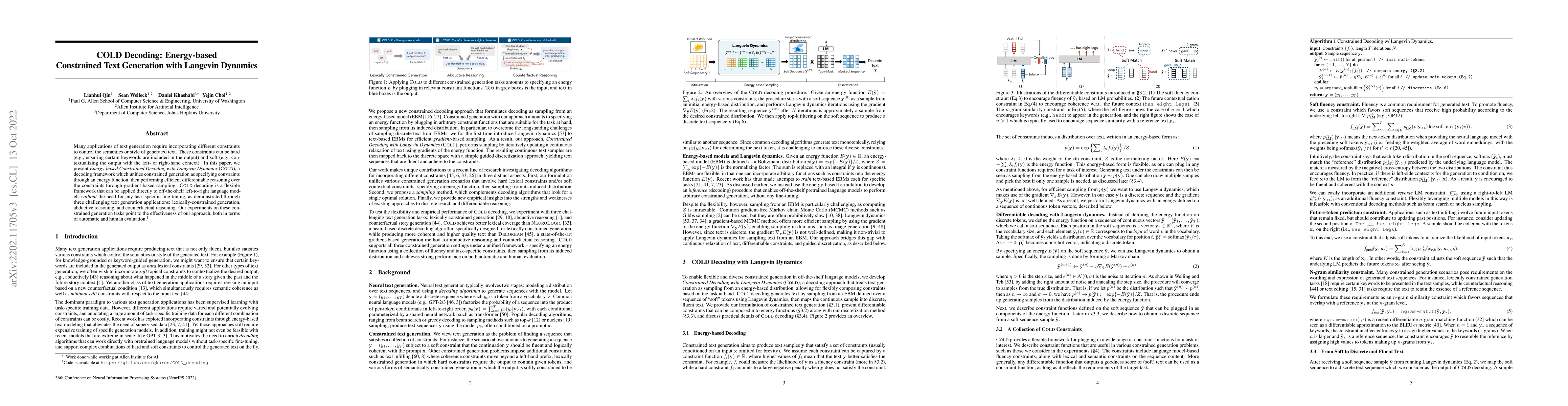 Thumbnail for COLD Decoding: Energy-based Constrained Text Generation with Langevin
  Dynamics