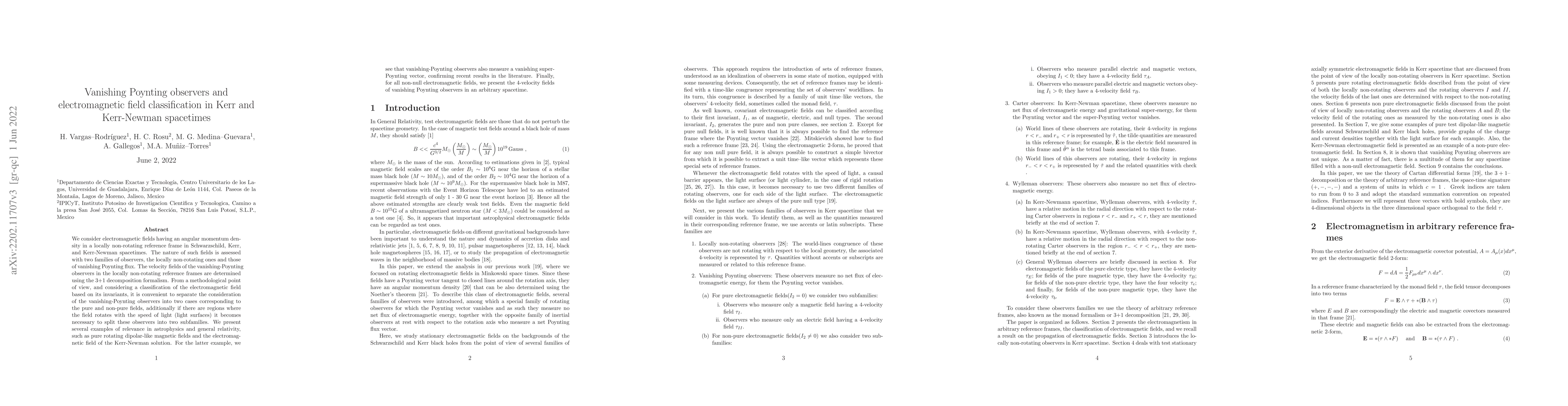 Thumbnail for Vanishing Poynting observers and electromagnetic field classification in
  Kerr and Kerr-Newman spacetimes