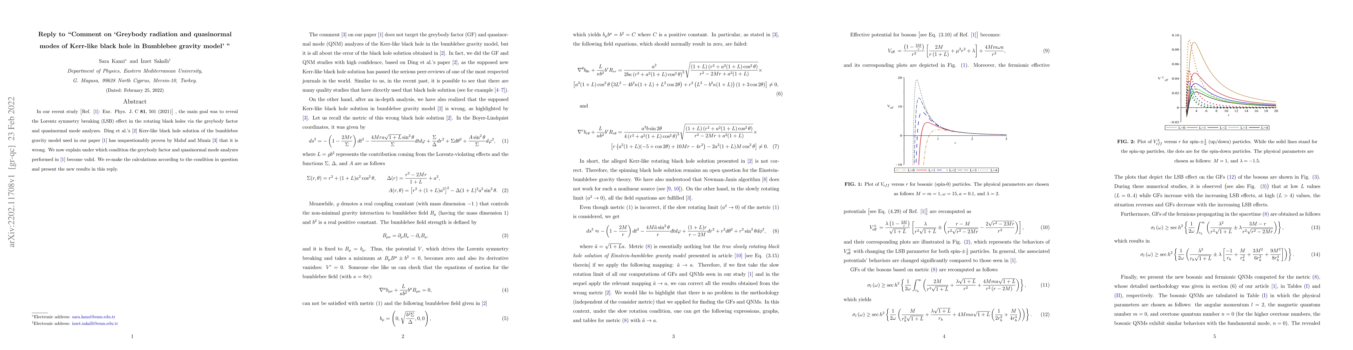 Thumbnail for Reply to "Comment on 'Greybody radiation and quasinormal modes of
  Kerr-like black hole in Bumblebee gravity model' "