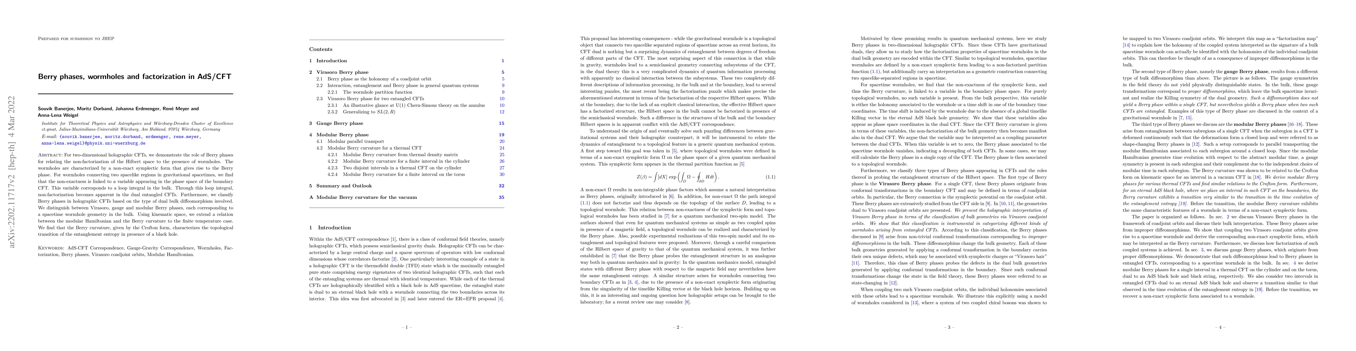 Thumbnail for Berry phases, wormholes and factorization in AdS/CFT