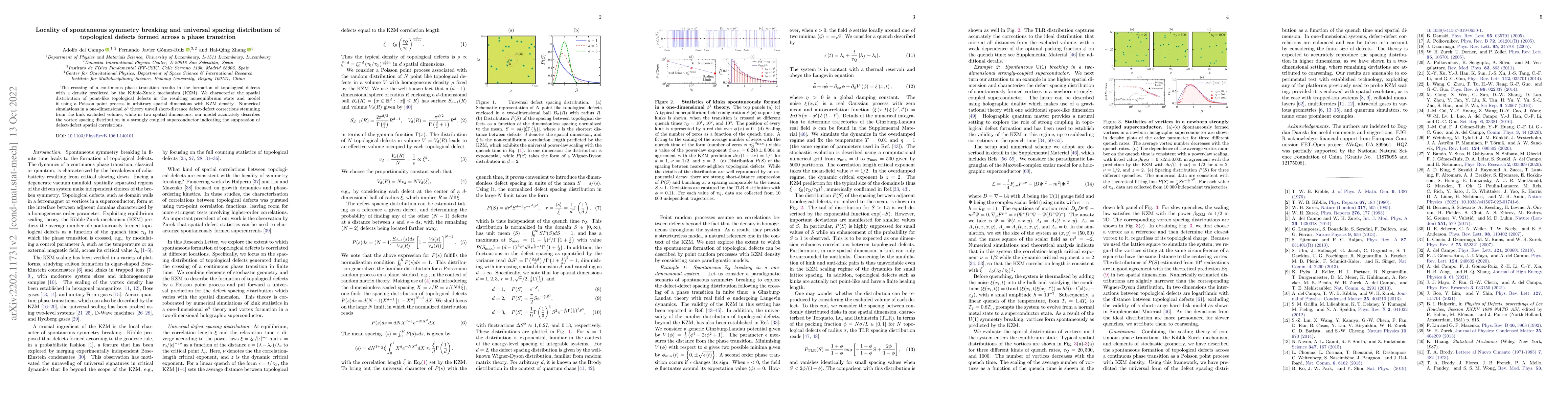 Thumbnail for Locality of Spontaneous Symmetry Breaking and Universal Spacing
  Distribution of Topological Defects Formed Across a Phase Transition