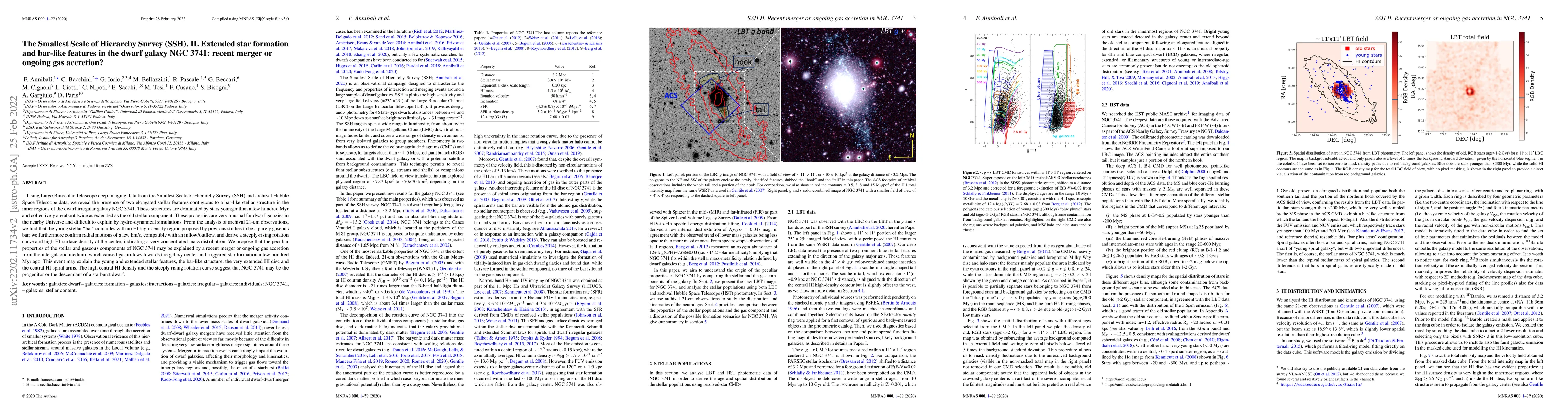 Thumbnail for The Smallest Scale of Hierarchy Survey (SSH). II. Extended star
  formation and bar-like features in the dwarf galaxy NGC 3741: recent merger
  or ongoing gas accretion?