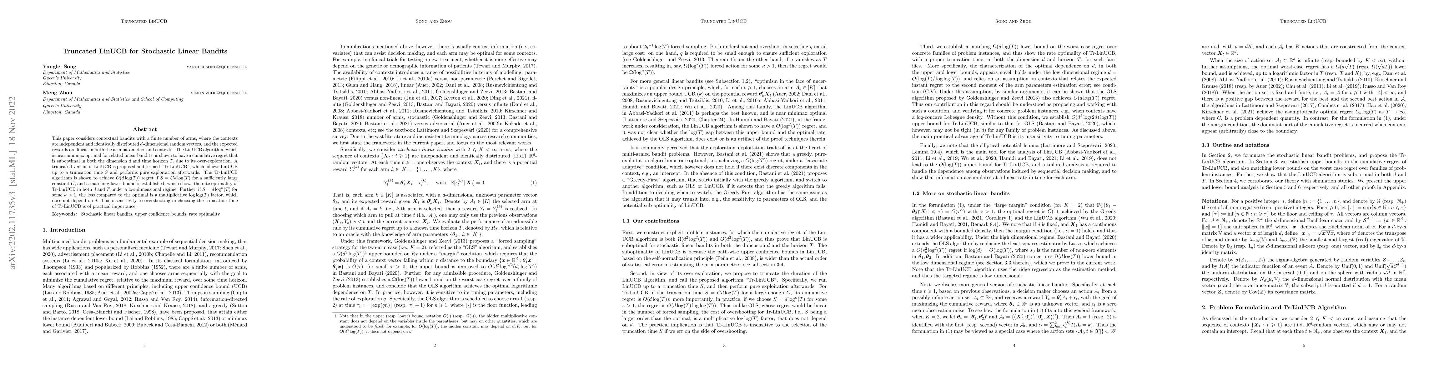 Thumbnail for Truncated LinUCB for Stochastic Linear Bandits
