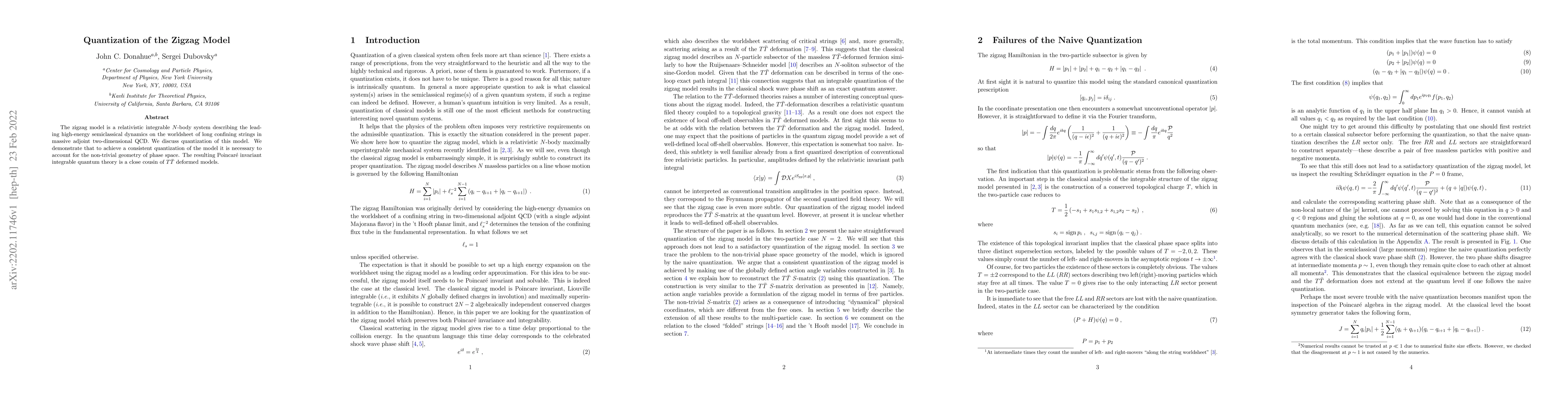 Thumbnail for Quantization of the Zigzag Model