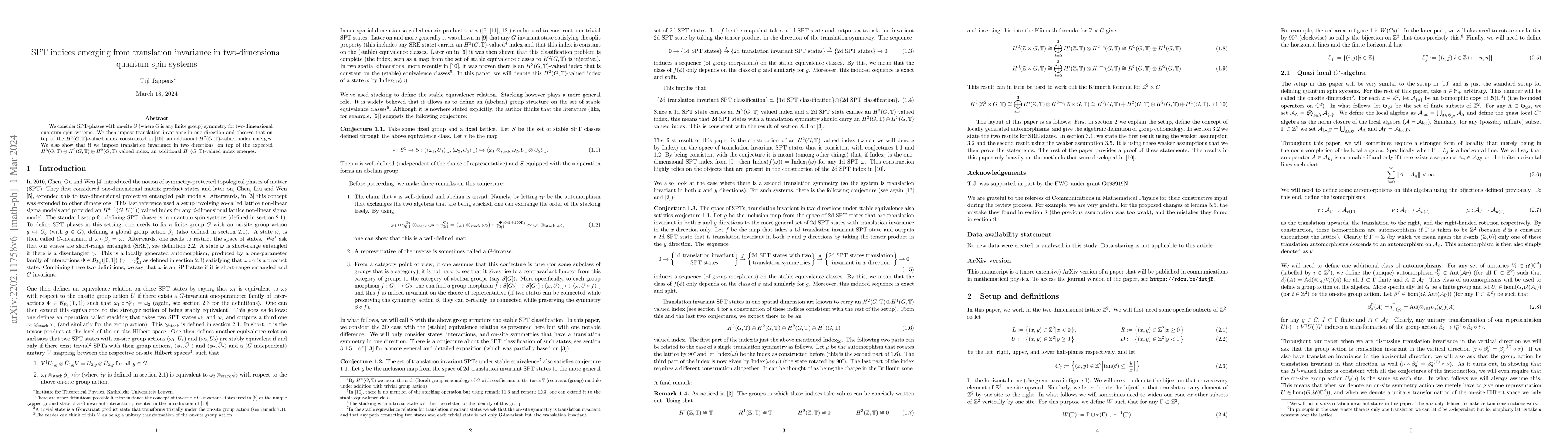 Thumbnail for SPT indices emerging from translation invariance in two dimensional
  quantum spin systems