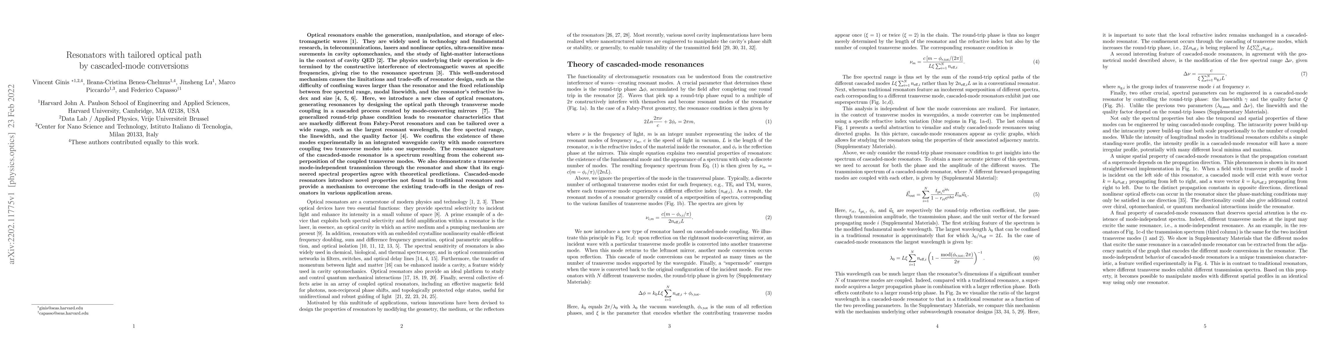Thumbnail for Resonators with tailored optical path by cascaded-mode conversions