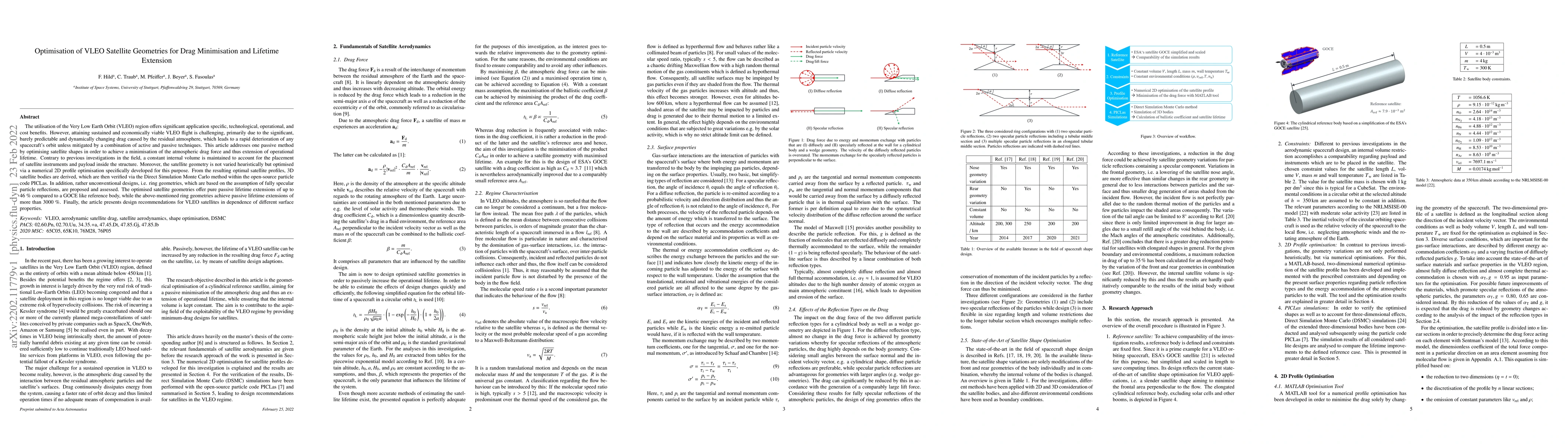 Thumbnail for Optimisation of VLEO Satellite Geometries for Drag Minimisation and
  Lifetime Extension