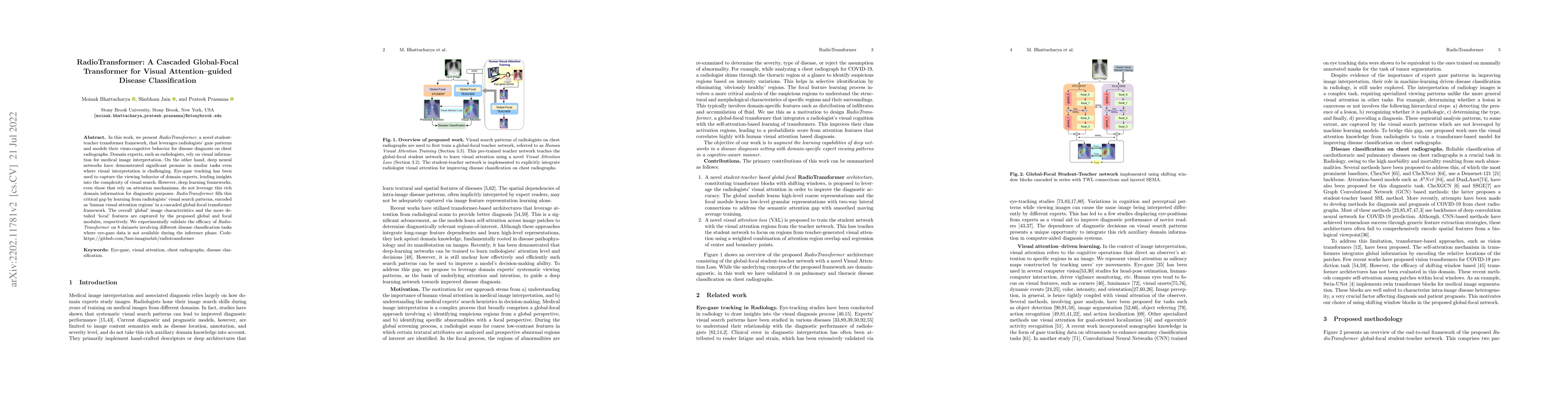 Thumbnail for RadioTransformer: A Cascaded Global-Focal Transformer for Visual
  Attention-guided Disease Classification