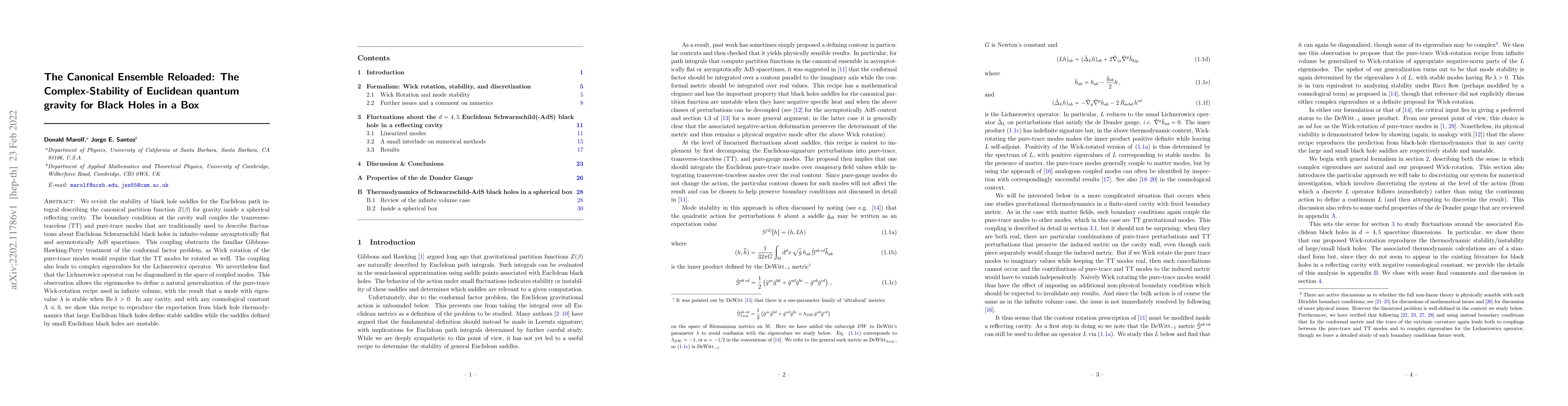 Thumbnail for The Canonical Ensemble Reloaded: The Complex-Stability of Euclidean
  quantum gravity for Black Holes in a Box