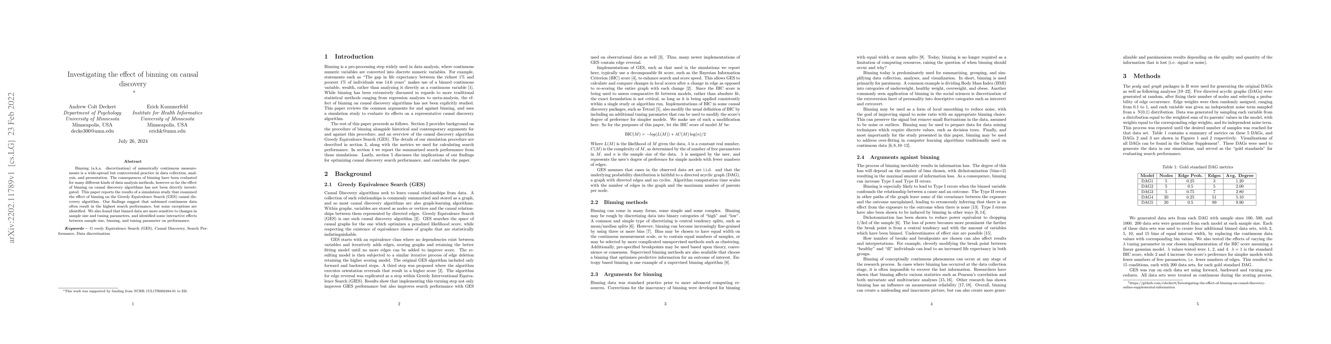 Thumbnail for Investigating the effect of binning on causal discovery