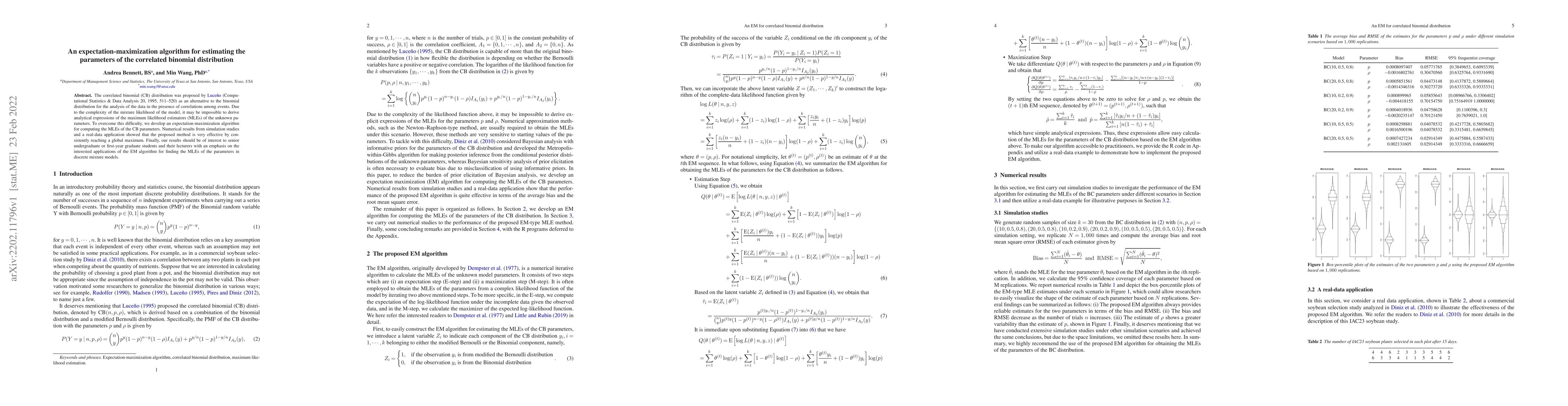 Thumbnail for An expectation-maximization algorithm for estimating the parameters of
  the correlated binomial distribution