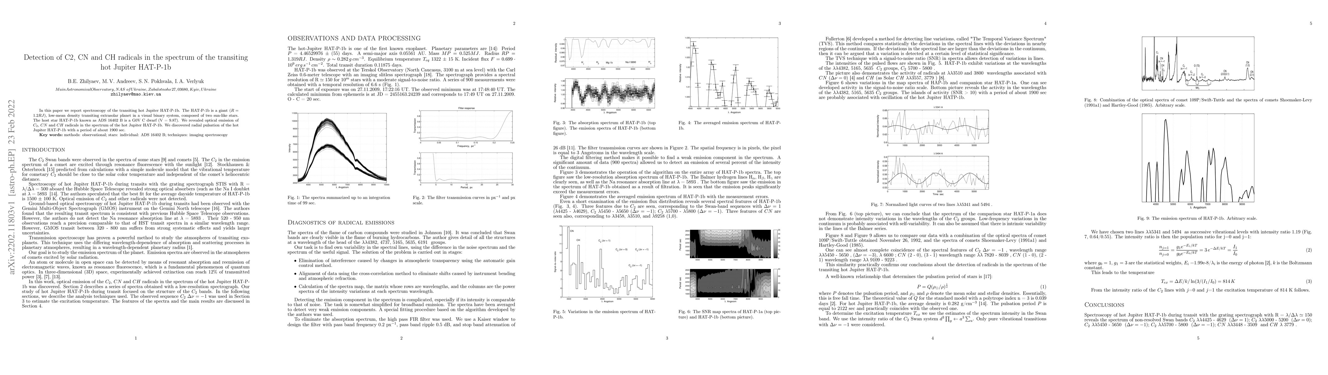 Thumbnail for Detection of C2, CN and CH radicals in the spectrum of the transiting
  hot Jupiter HAT-P-1b