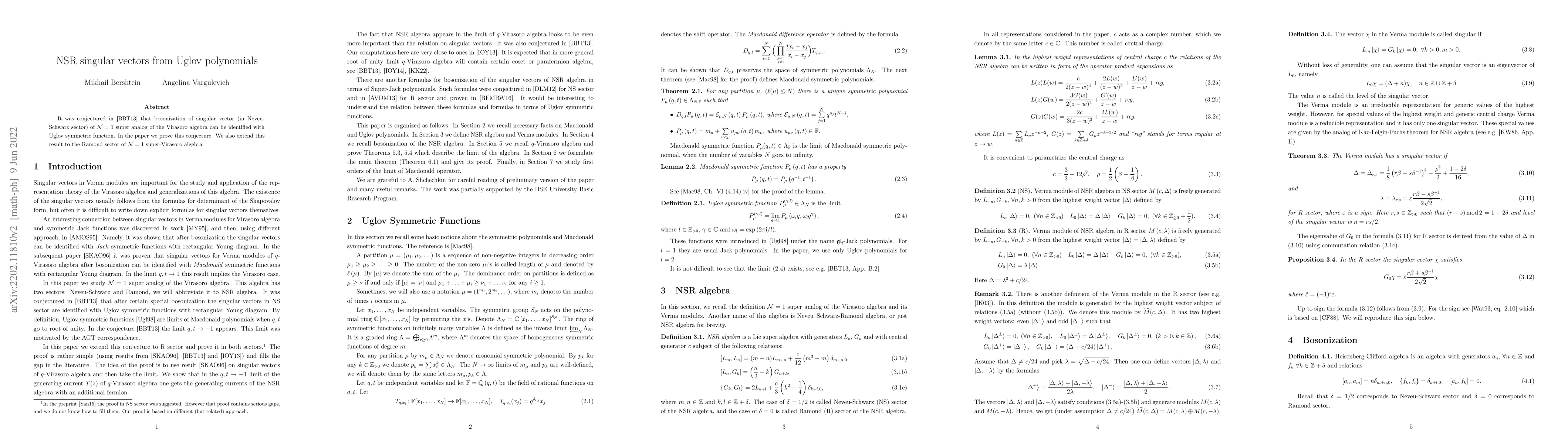 Thumbnail for NSR singular vectors from Uglov polynomials