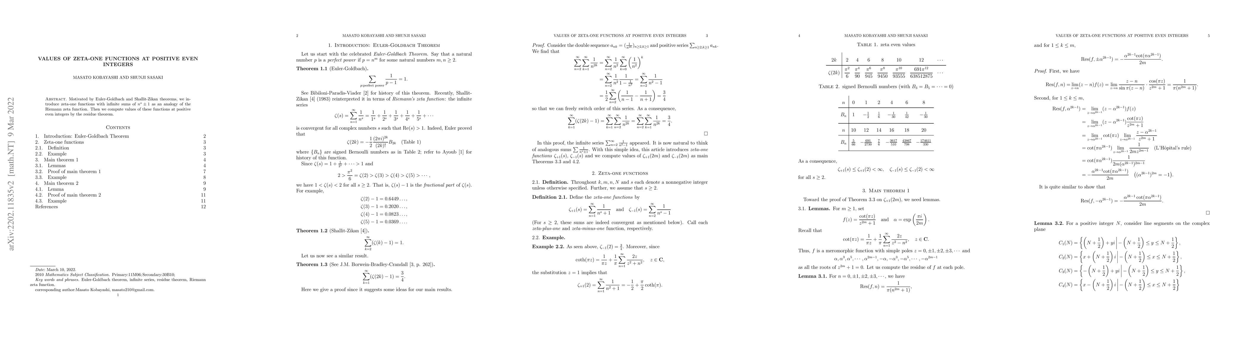 Thumbnail for Values of zeta-one functions at positive even integers