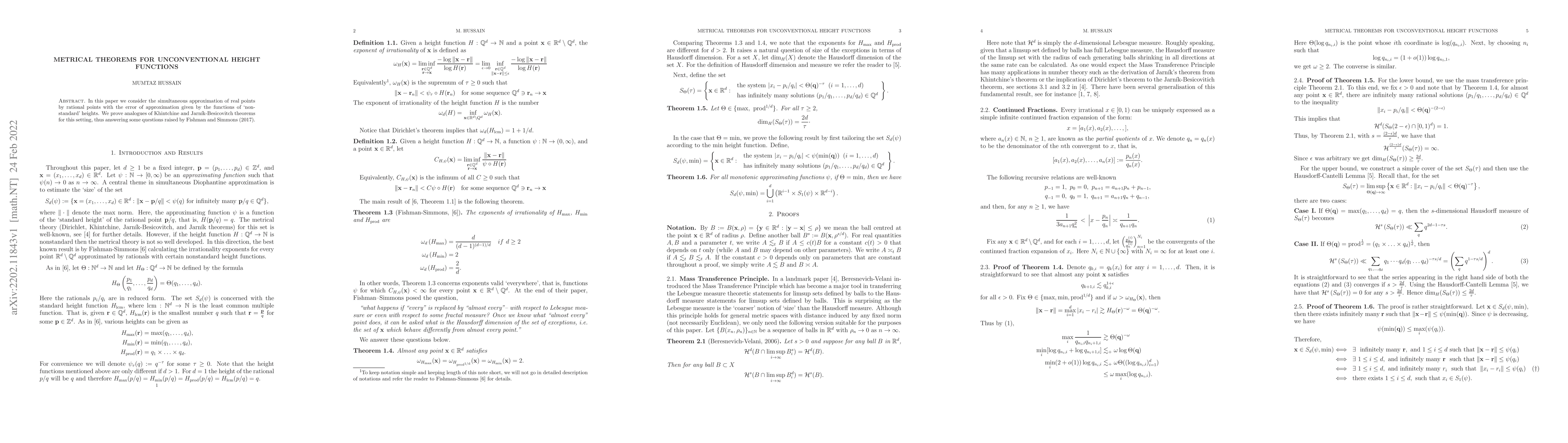 Thumbnail for Metrical theorems for unconventional height functions