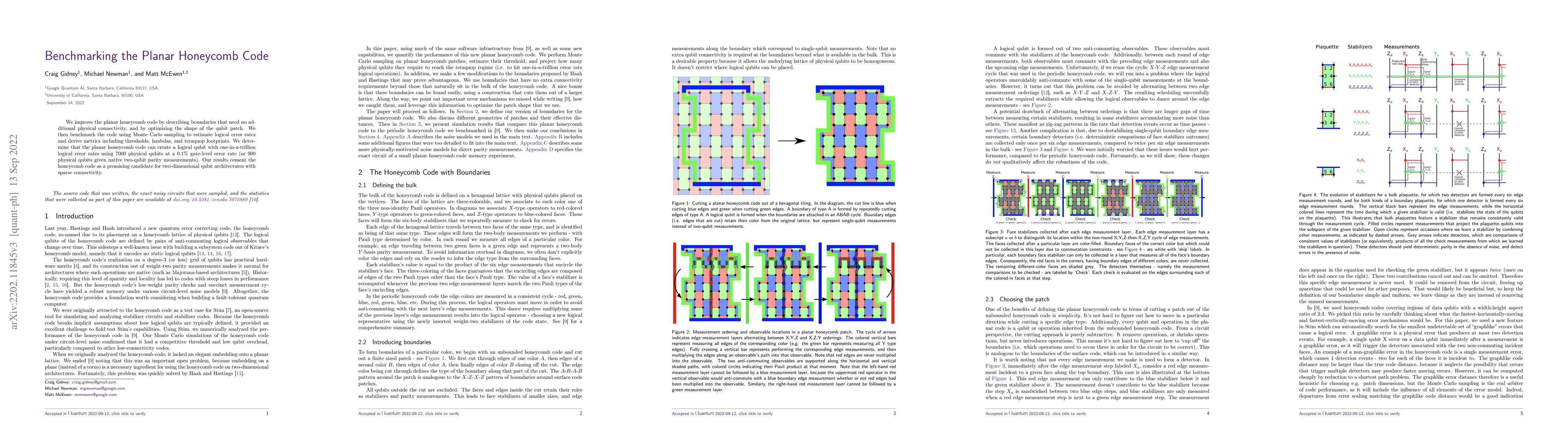 Thumbnail for Benchmarking the Planar Honeycomb Code