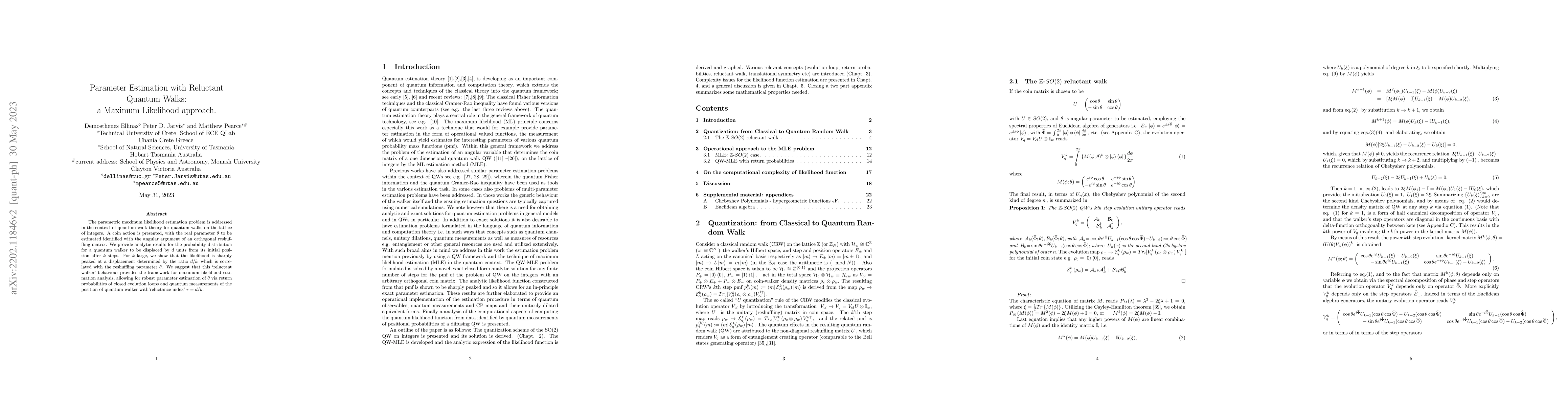 Thumbnail for Parameter Estimation with Reluctant Quantum Walks: a Maximum Likelihood
  approach
