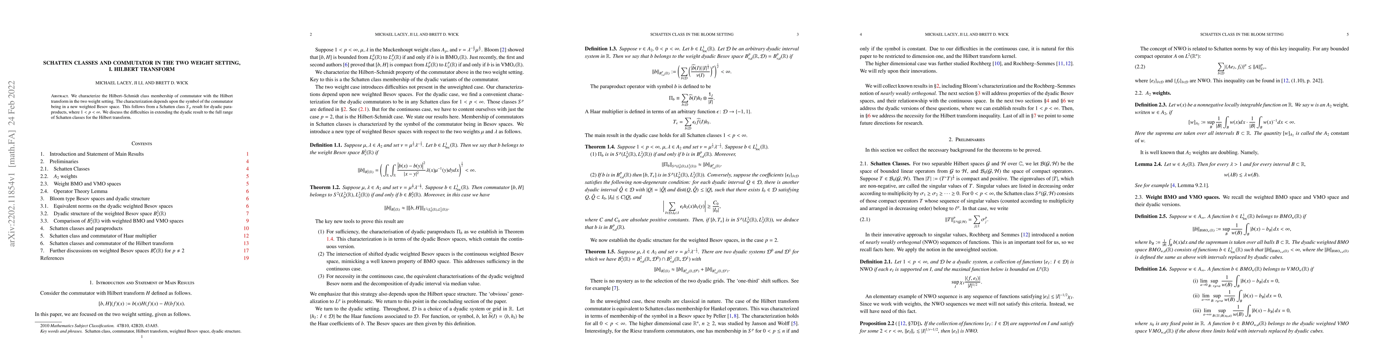 Thumbnail for Schatten classes and commutator in the two weight setting, I. Hilbert
  transform