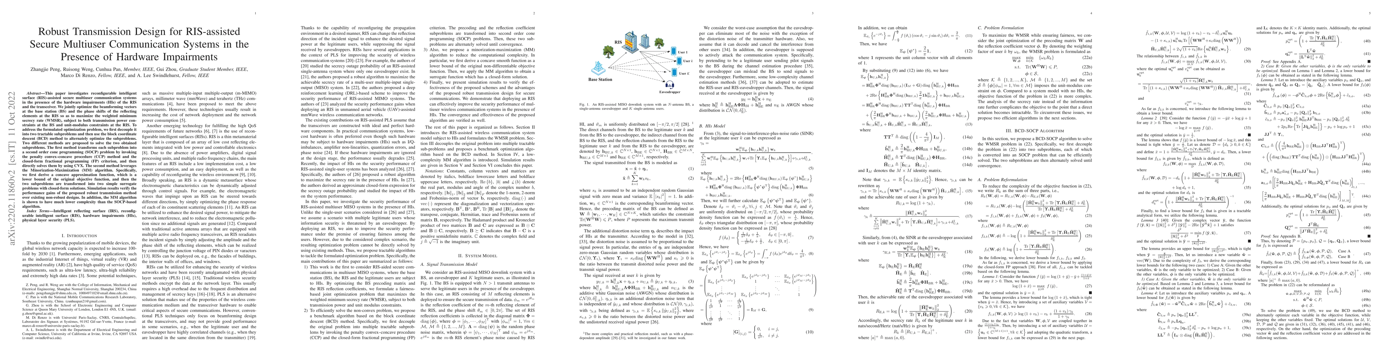Thumbnail for Robust Transmission Design for RIS-assisted Secure Multiuser
  Communication Systems in the Presence of Hardware Impairments