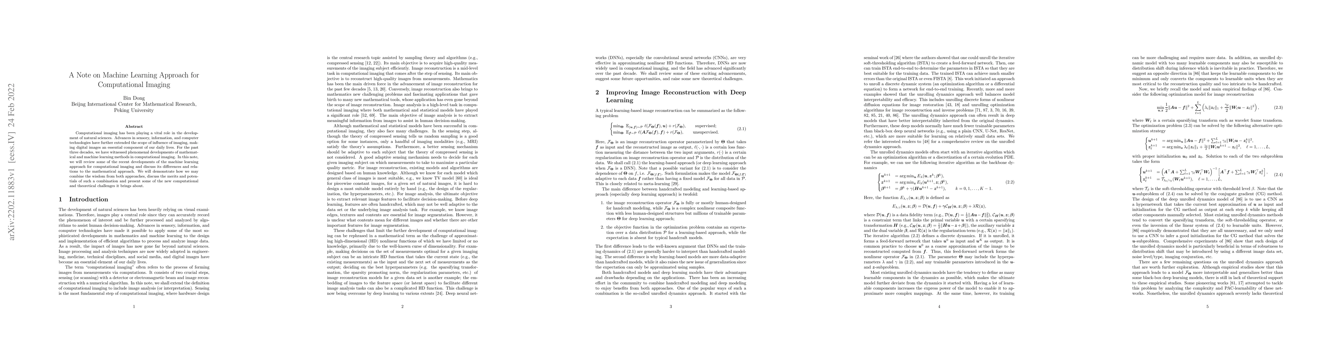 Thumbnail for A Note on Machine Learning Approach for Computational Imaging