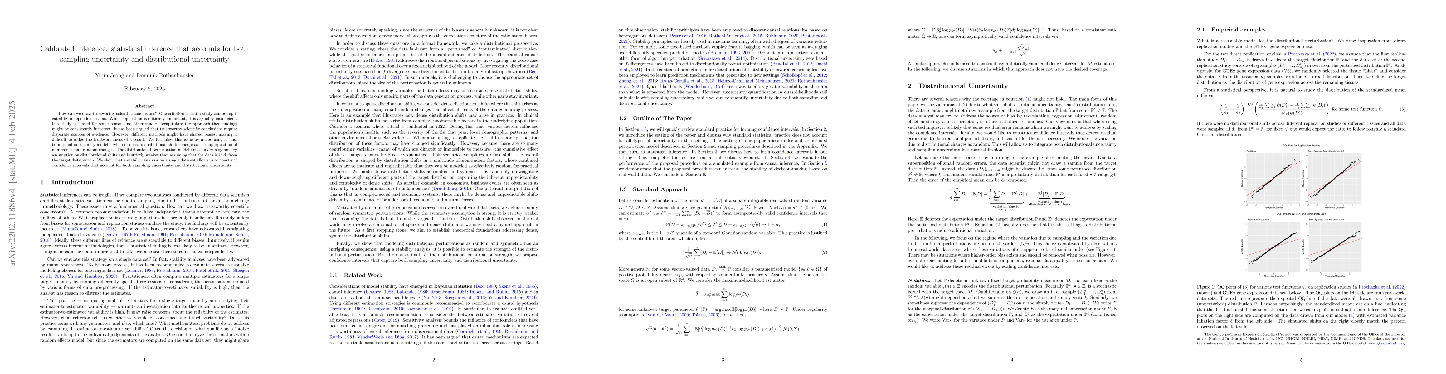 Thumbnail for Calibrated inference: statistical inference that accounts for both
  sampling uncertainty and distributional uncertainty