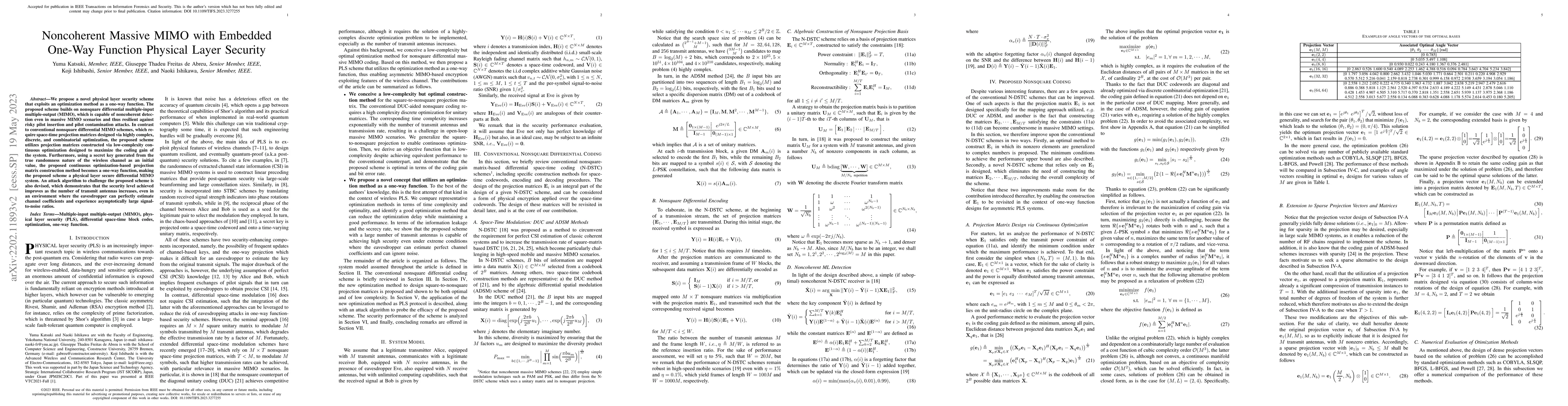 Thumbnail for Noncoherent Massive MIMO with Embedded One-Way Function Physical Layer
  Security