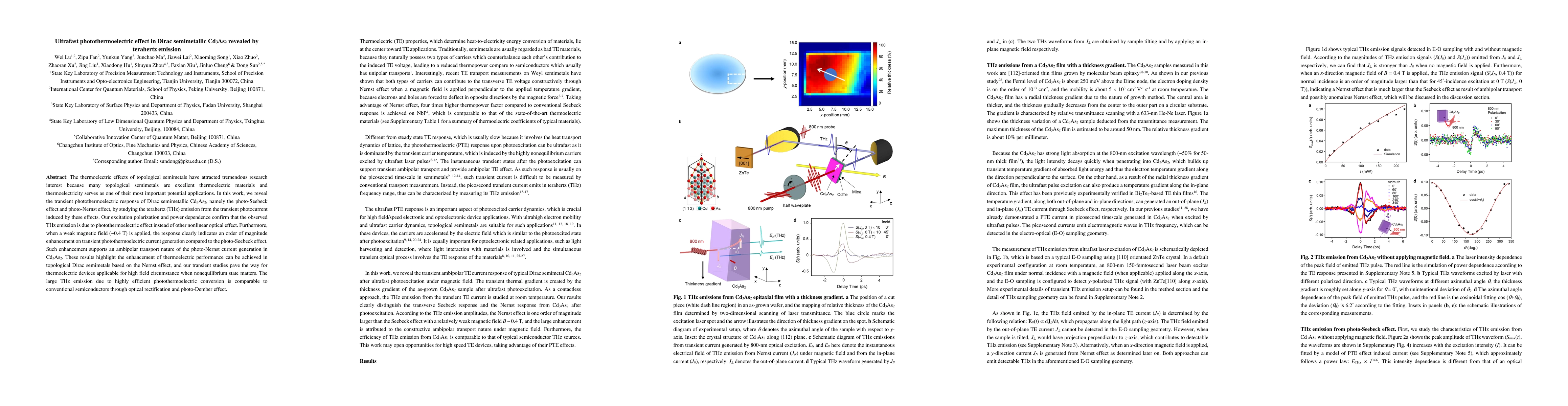 Thumbnail for Ultrafast photothermoelectric effect in Dirac semimetallic Cd3As2
  revealed by terahertz emission