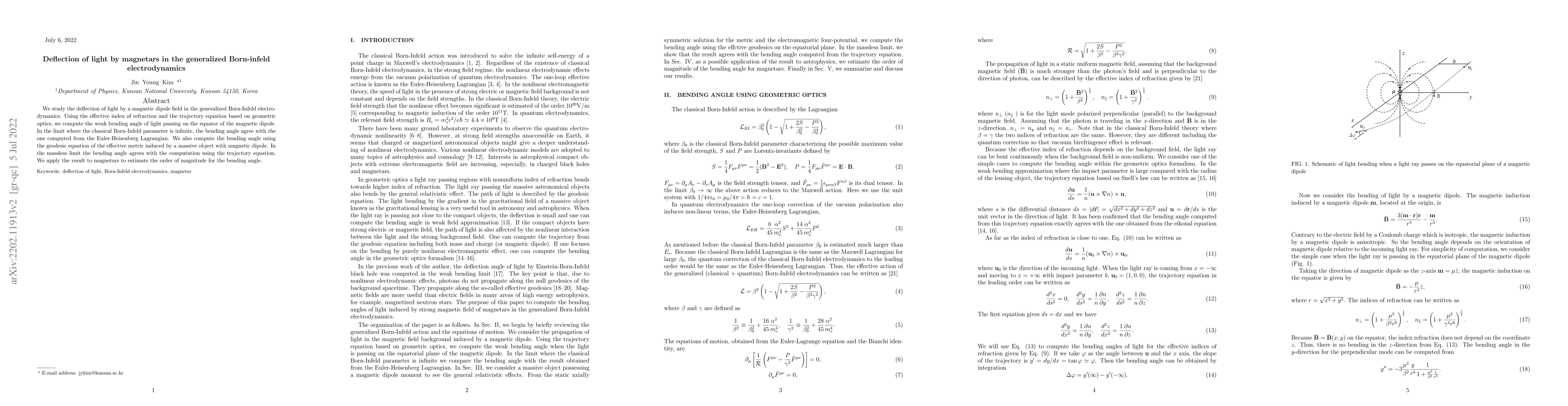 Thumbnail for Deflection of light by magnetars in the generalized Born-Infeld
  electrodynamics