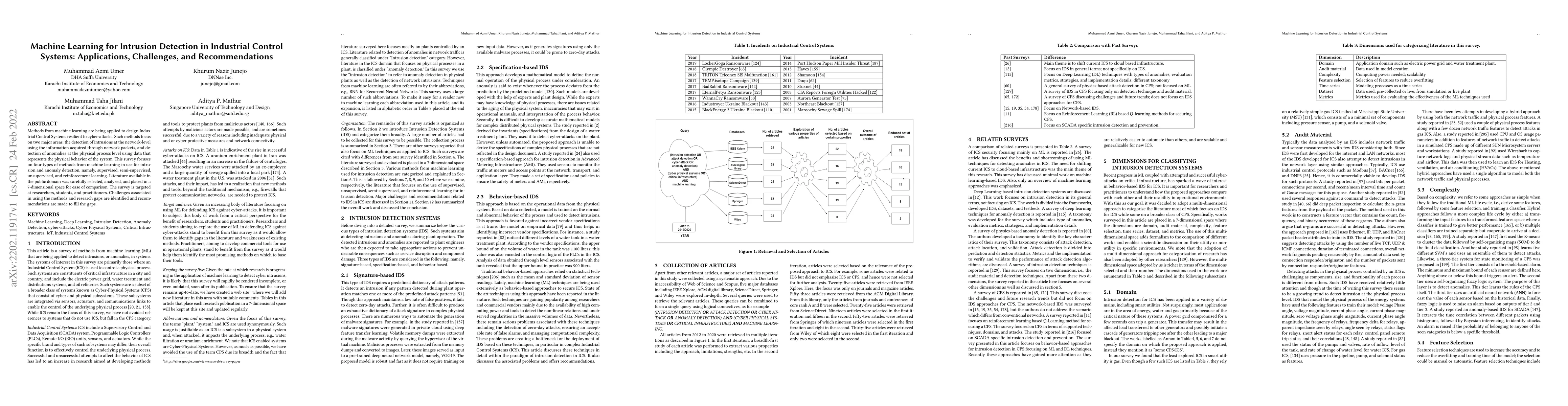 Thumbnail for Machine Learning for Intrusion Detection in Industrial Control Systems:
  Applications, Challenges, and Recommendations