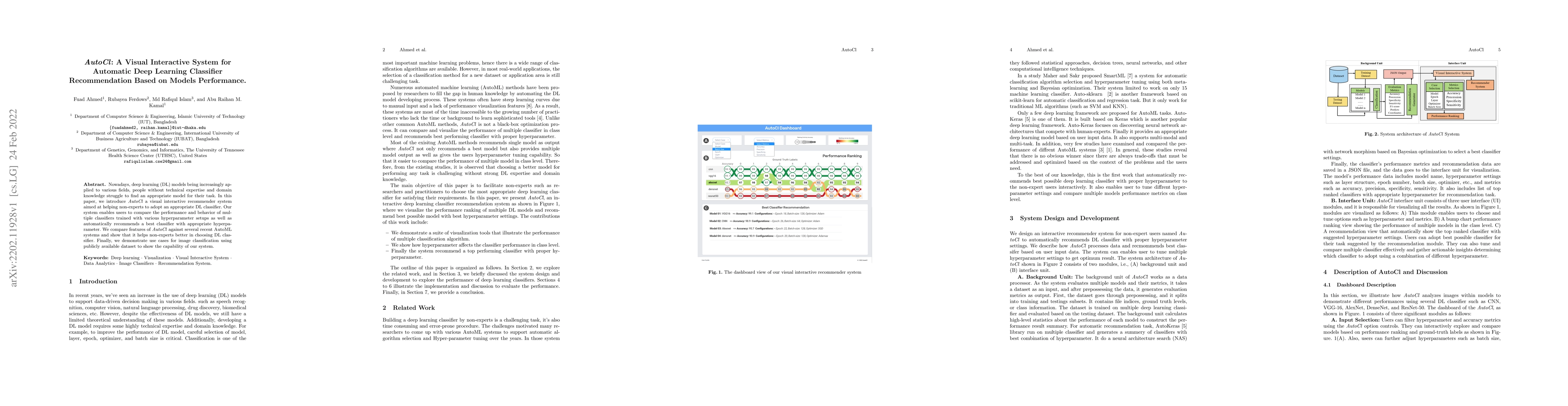 Thumbnail for AutoCl : A Visual Interactive System for Automatic Deep Learning
  Classifier Recommendation Based on Models Performance