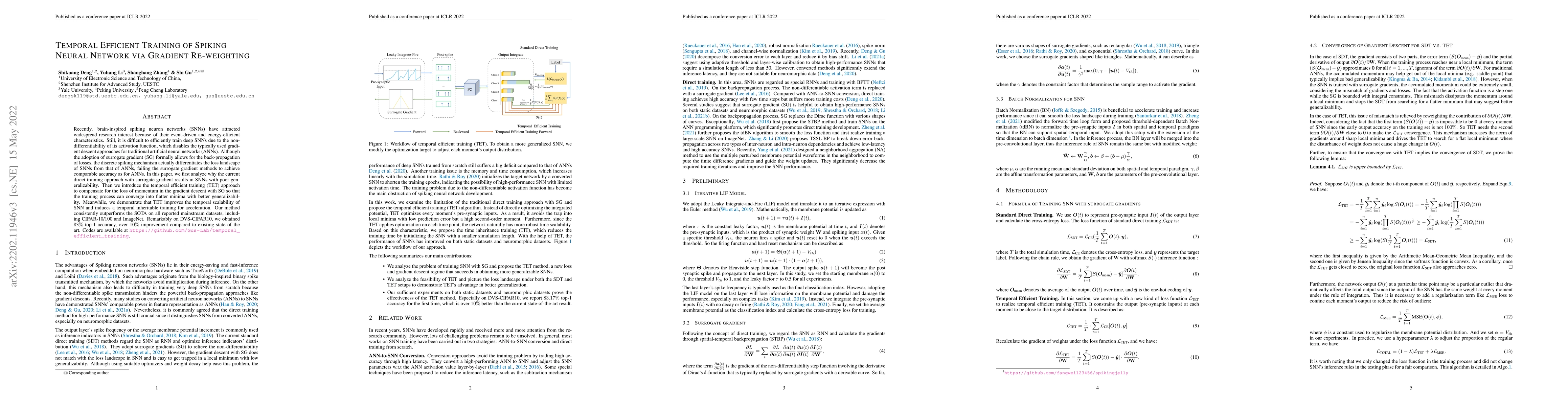 Thumbnail for Temporal Efficient Training of Spiking Neural Network via Gradient
  Re-weighting
