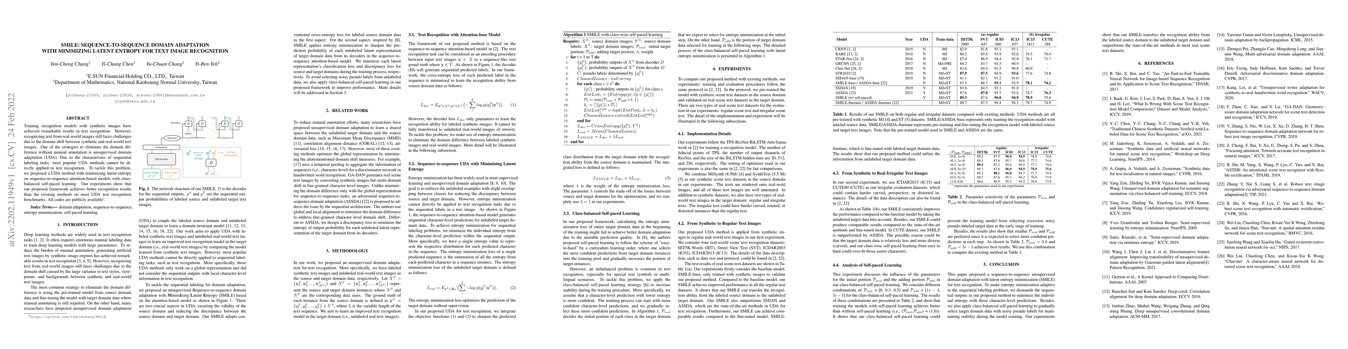 Thumbnail for SMILE: Sequence-to-Sequence Domain Adaption with Minimizing Latent
  Entropy for Text Image Recognition
