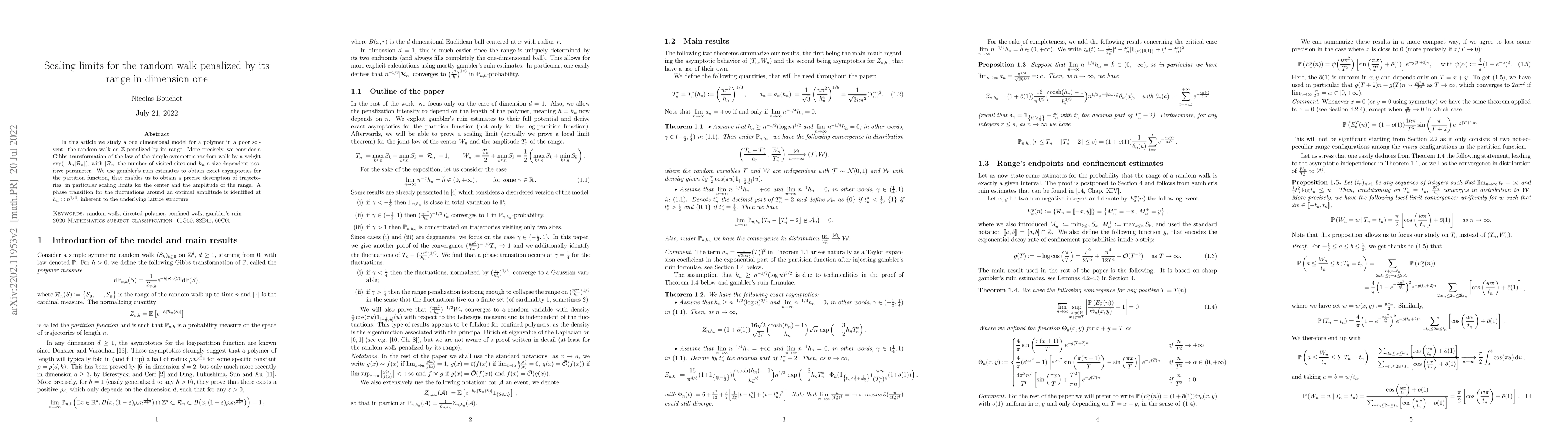 Thumbnail for Scaling limits for the random walk penalized by its range in dimension
  one
