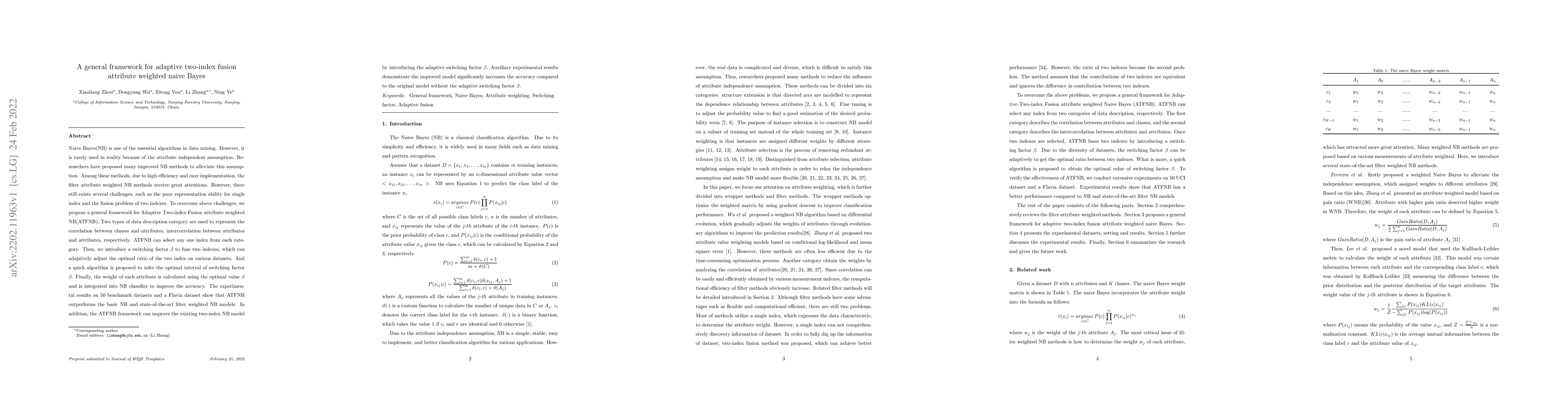 Thumbnail for A general framework for adaptive two-index fusion attribute weighted
  naive Bayes