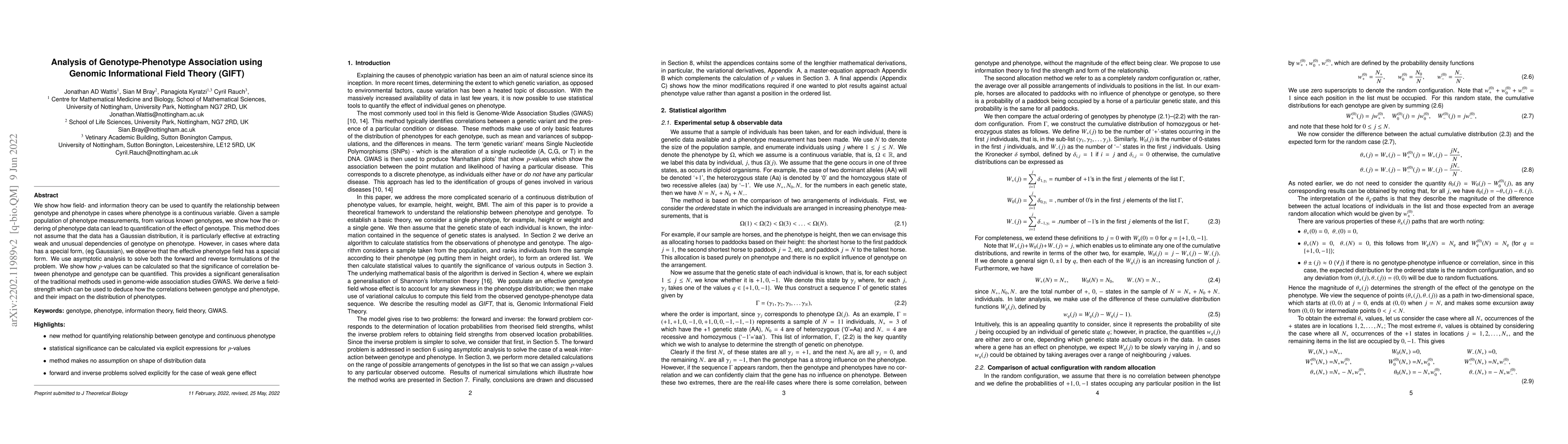 Thumbnail for Analysis of Genotype-Phenotype Association using Genomic Informational
  Field Theory (GIFT)