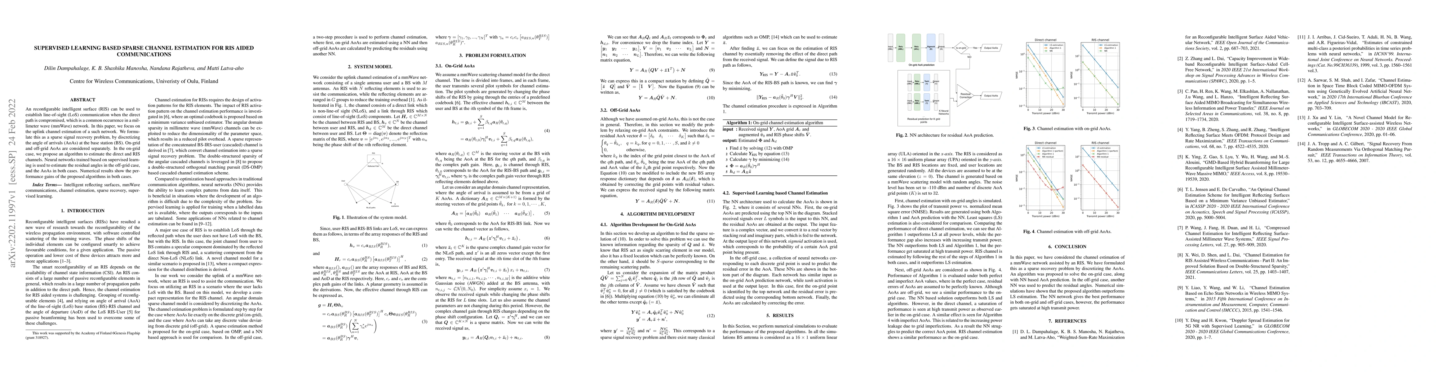 Thumbnail for Supervised Learning based Sparse Channel Estimation for RIS aided
  Communications