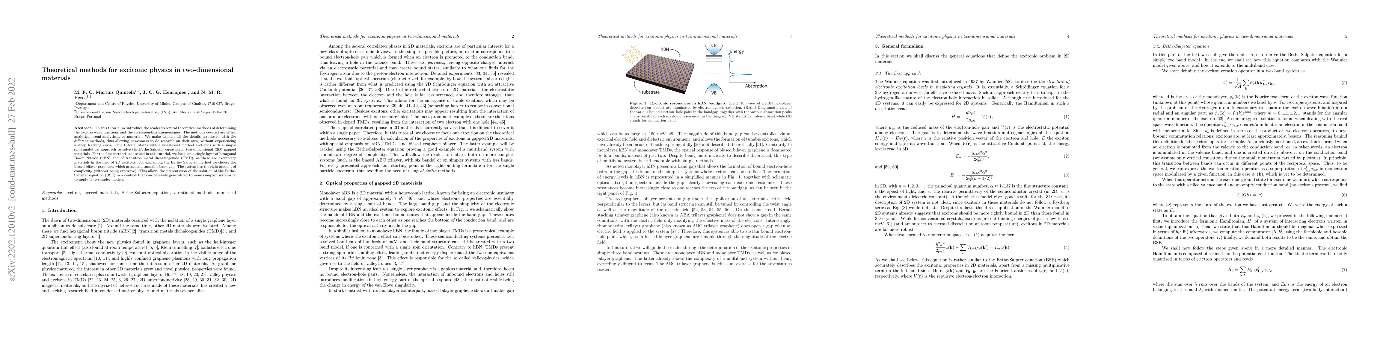 Thumbnail for Theoretical methods for excitonic physics in two-dimensional materials