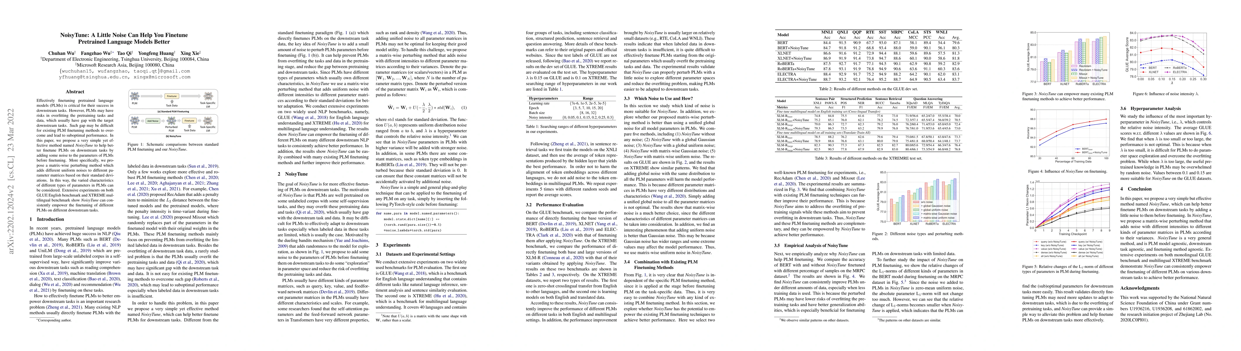 Thumbnail for NoisyTune: A Little Noise Can Help You Finetune Pretrained Language
  Models Better