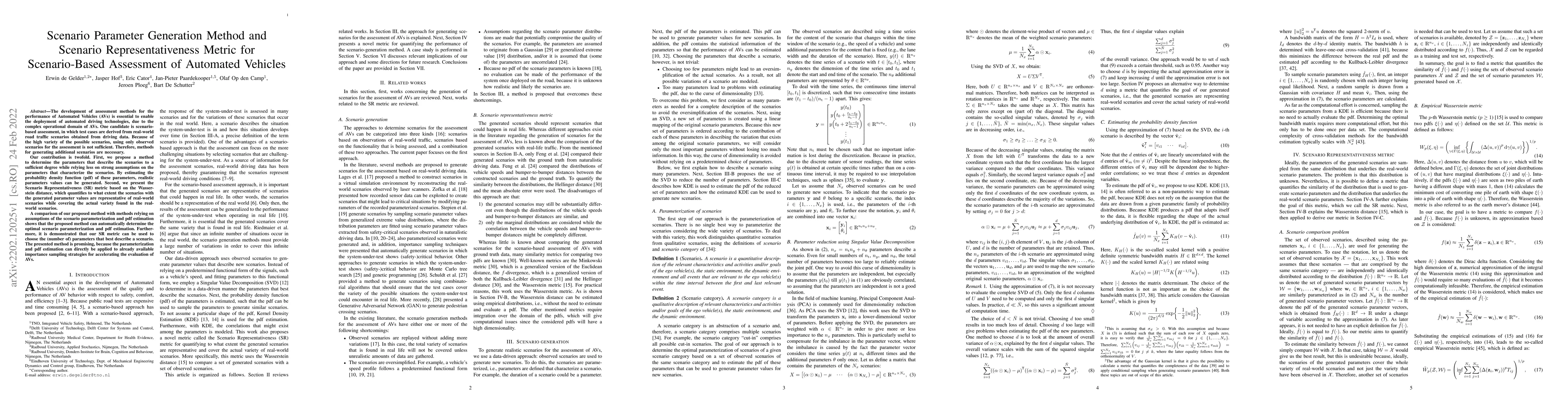 Thumbnail for Scenario Parameter Generation Method and Scenario Representativeness
  Metric for Scenario-Based Assessment of Automated Vehicles