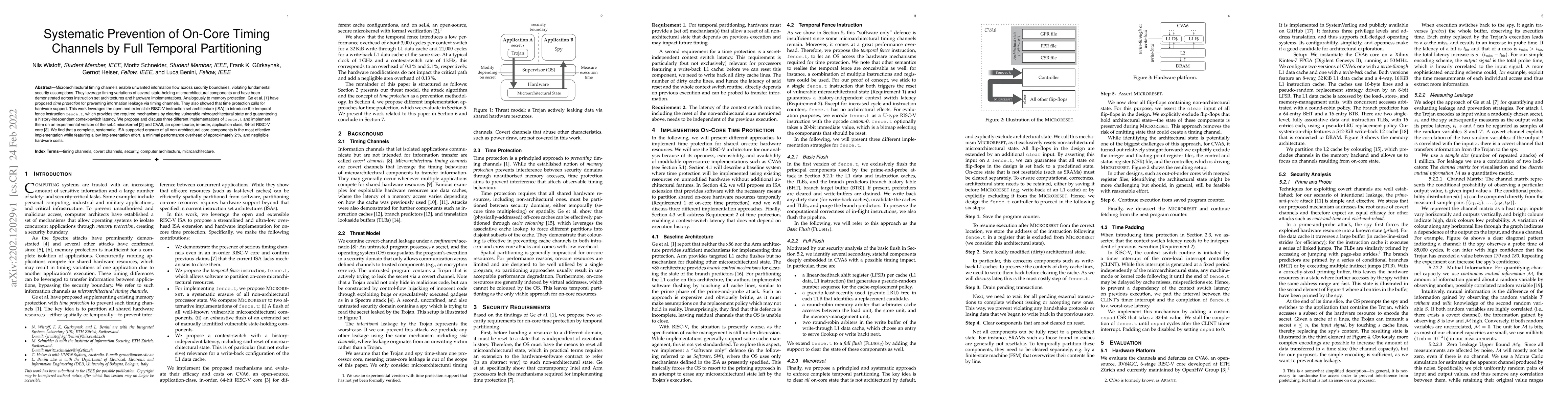 Thumbnail for Systematic Prevention of On-Core Timing Channels by Full Temporal
  Partitioning