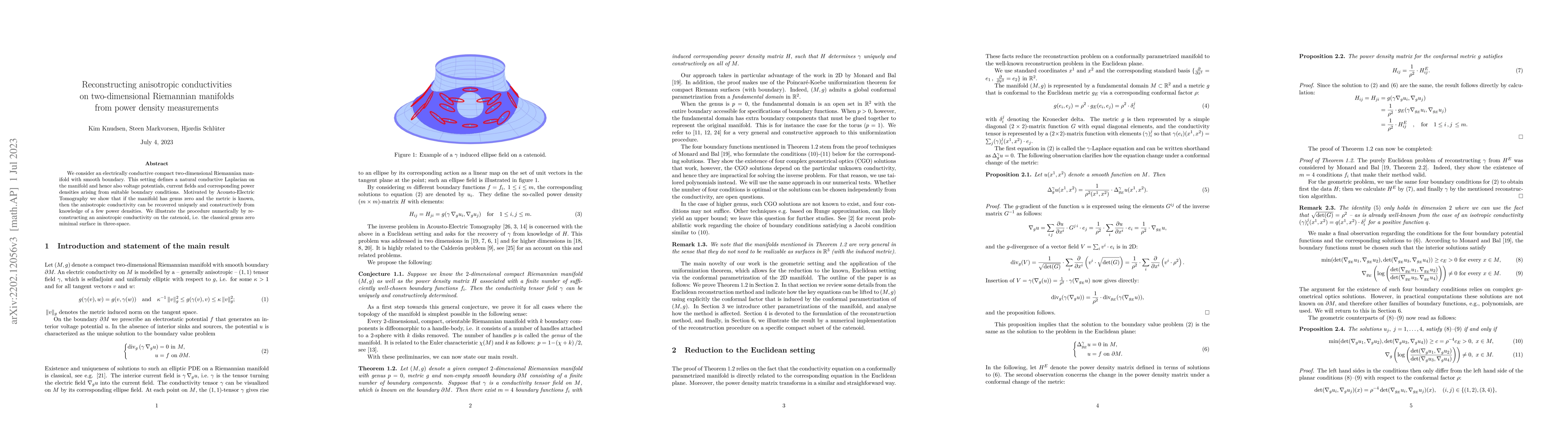 Thumbnail for Reconstructing anisotropic conductivities on two-dimensional Riemannian
  manifolds from power densities