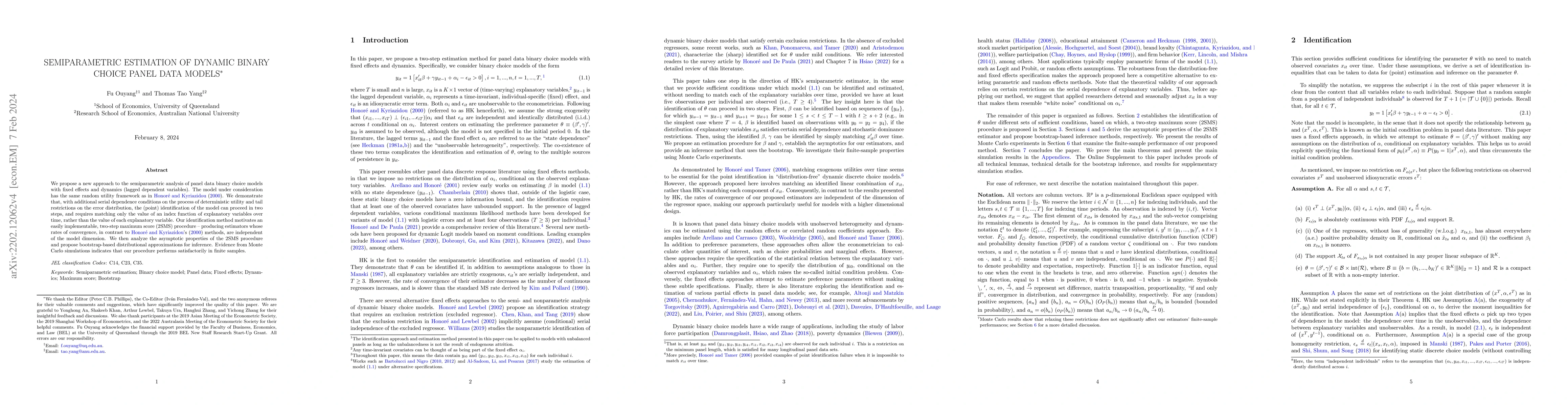 Thumbnail for Semiparametric Estimation of Dynamic Binary Choice Panel Data Models